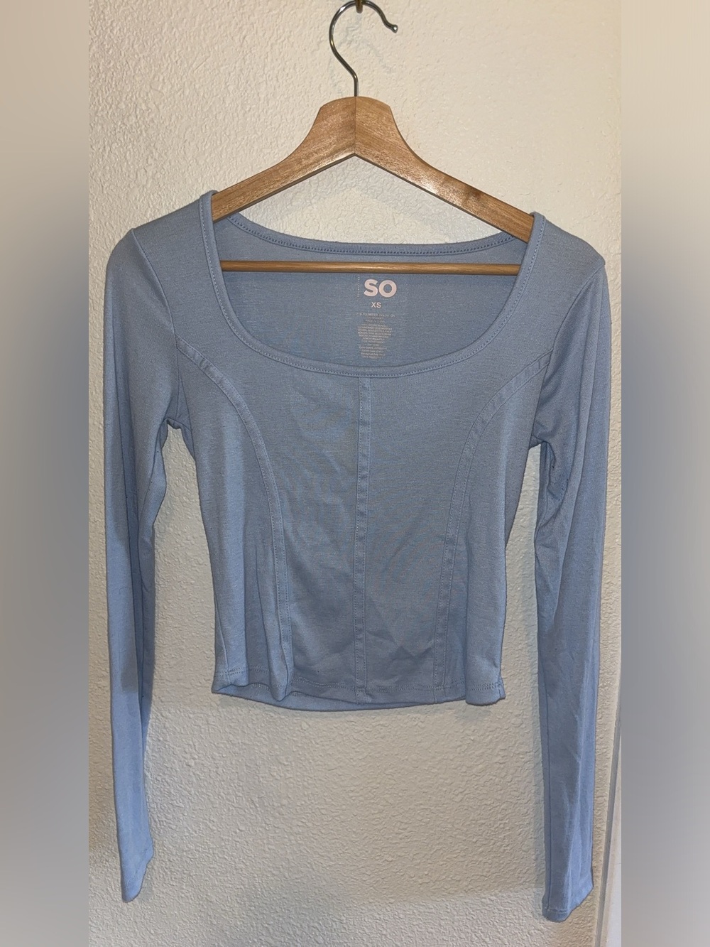SO Dusty Blue Long Sleeve Scoop Neck Top
